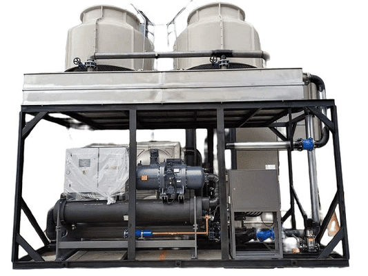Купить 100hp Водоохлаждаемый винтовой тип низкотемпературный охладитель с двойными компрессорами Hanbell для машины для формования инжекцией online manufacture