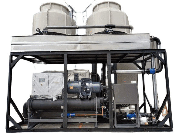 100hp Водоохлаждаемый винтовой тип низкотемпературный охладитель с двойными компрессорами Hanbell для машины для формования инжекцией